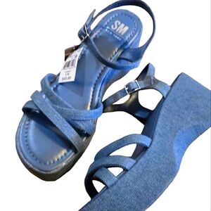 Steve Madden NWT Becca Denim Fabric Platform Sandals Women's Size 9